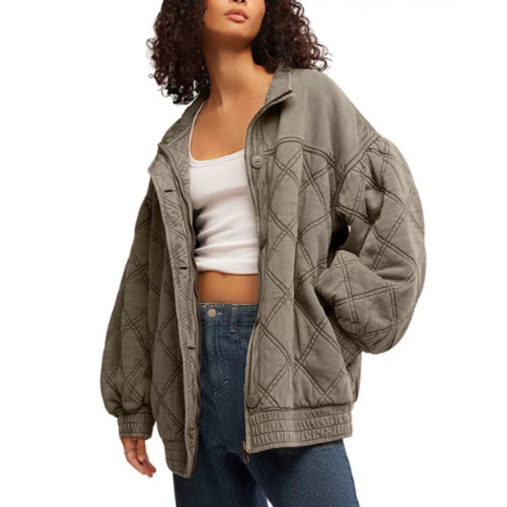 Free People Olive Quilted Puffer Jacket